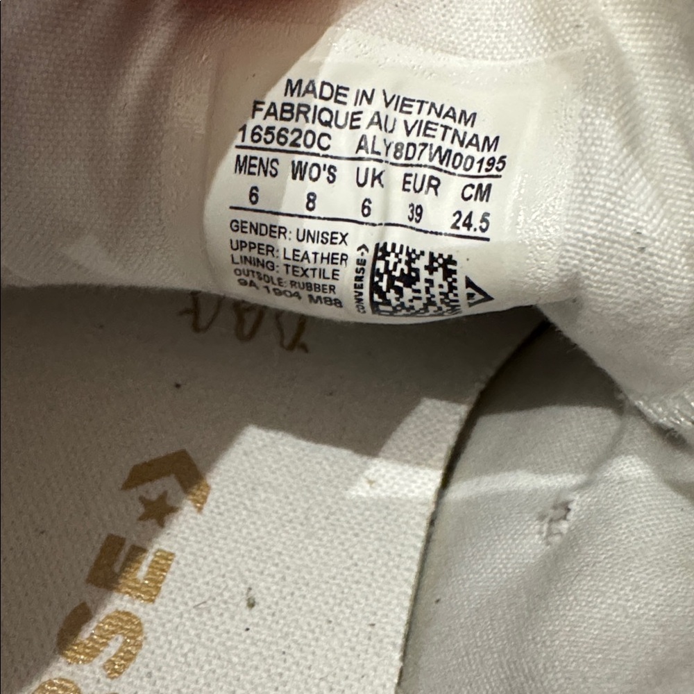 Converse Chuck Taylor All Star White Leather Sneakers Gold Detail Lace Tips - Picture 6 of 6